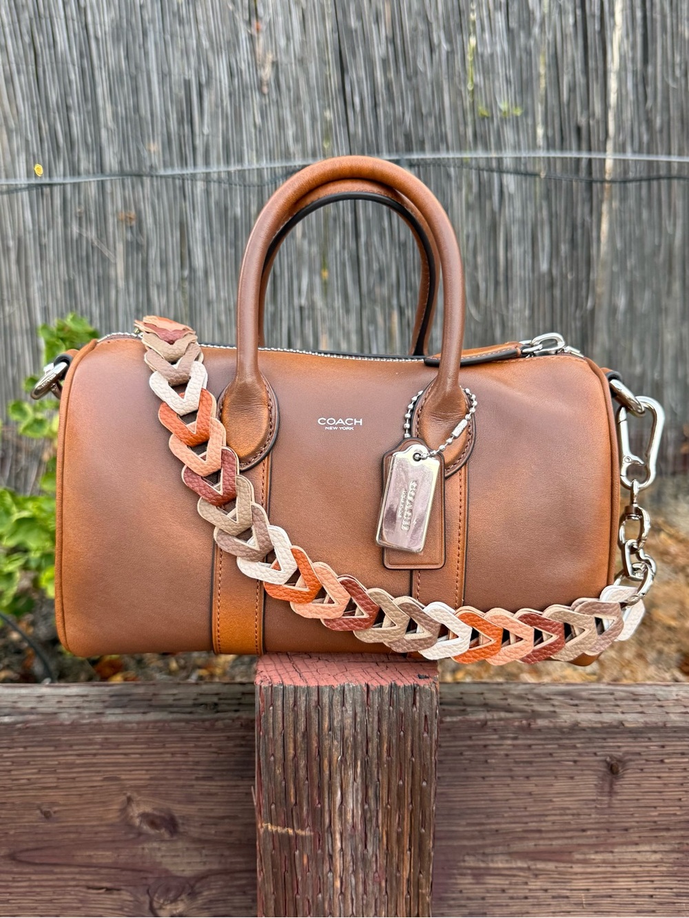 Novelty Strap| Bag Strap| Pebbled Faux Leather Neutral Rainbow Chain